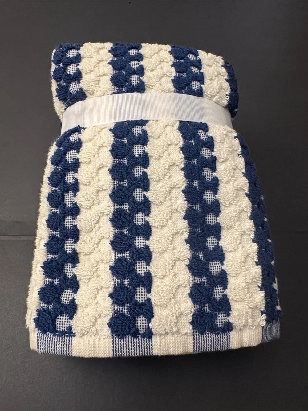 8pc MAX STUDIO 100% Cotton Textured Bath Towel Set - Blue/Off White
